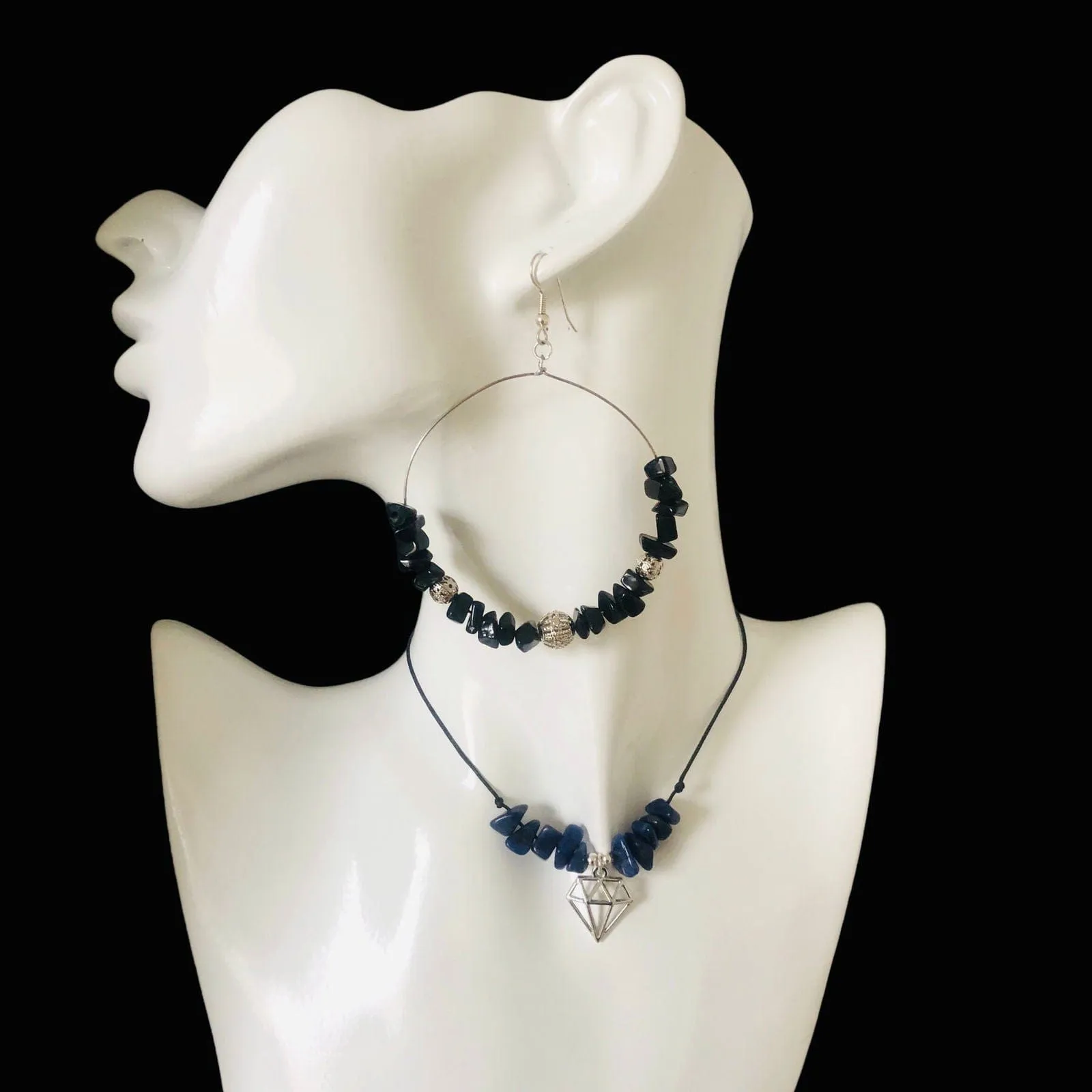 Statement Handmade Hoop Earrings With Jade