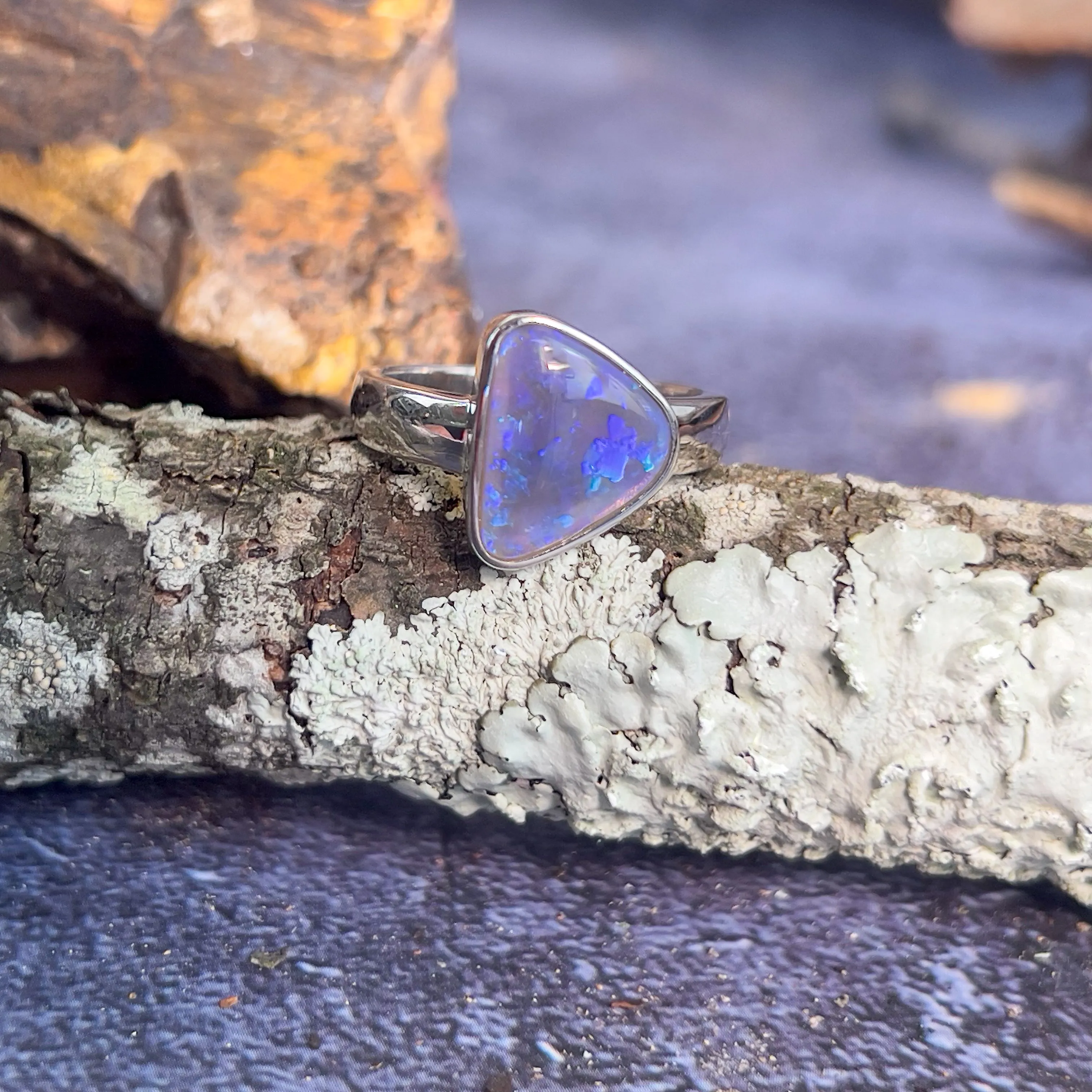 Sterling Silver triangle Black Opal 2.39ct bezel set