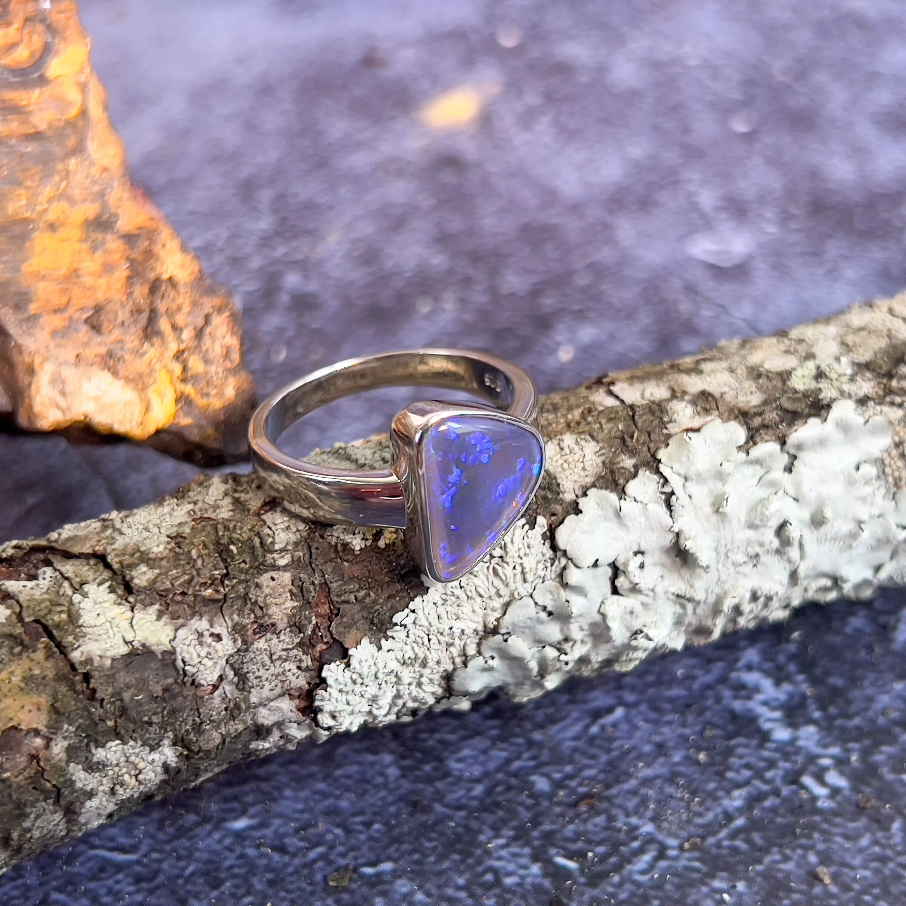 Sterling Silver triangle Black Opal 2.39ct bezel set