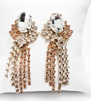 Sylvia - Rhinestone Tassel Statement Earrings (Rose Gold)