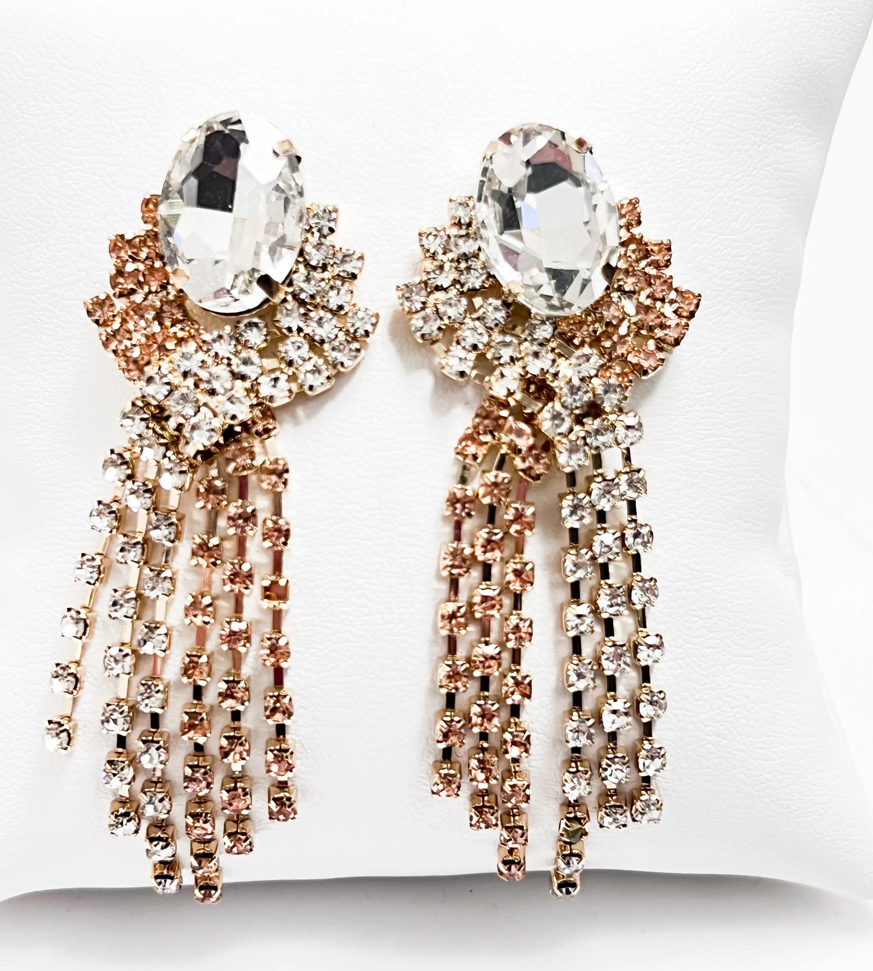 Sylvia - Rhinestone Tassel Statement Earrings (Rose Gold)