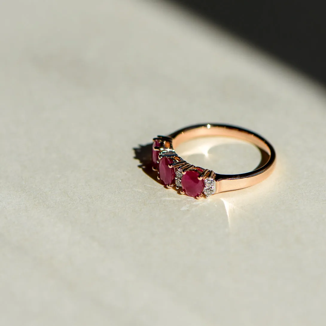 Three Stone Ruby and Diamond Ring