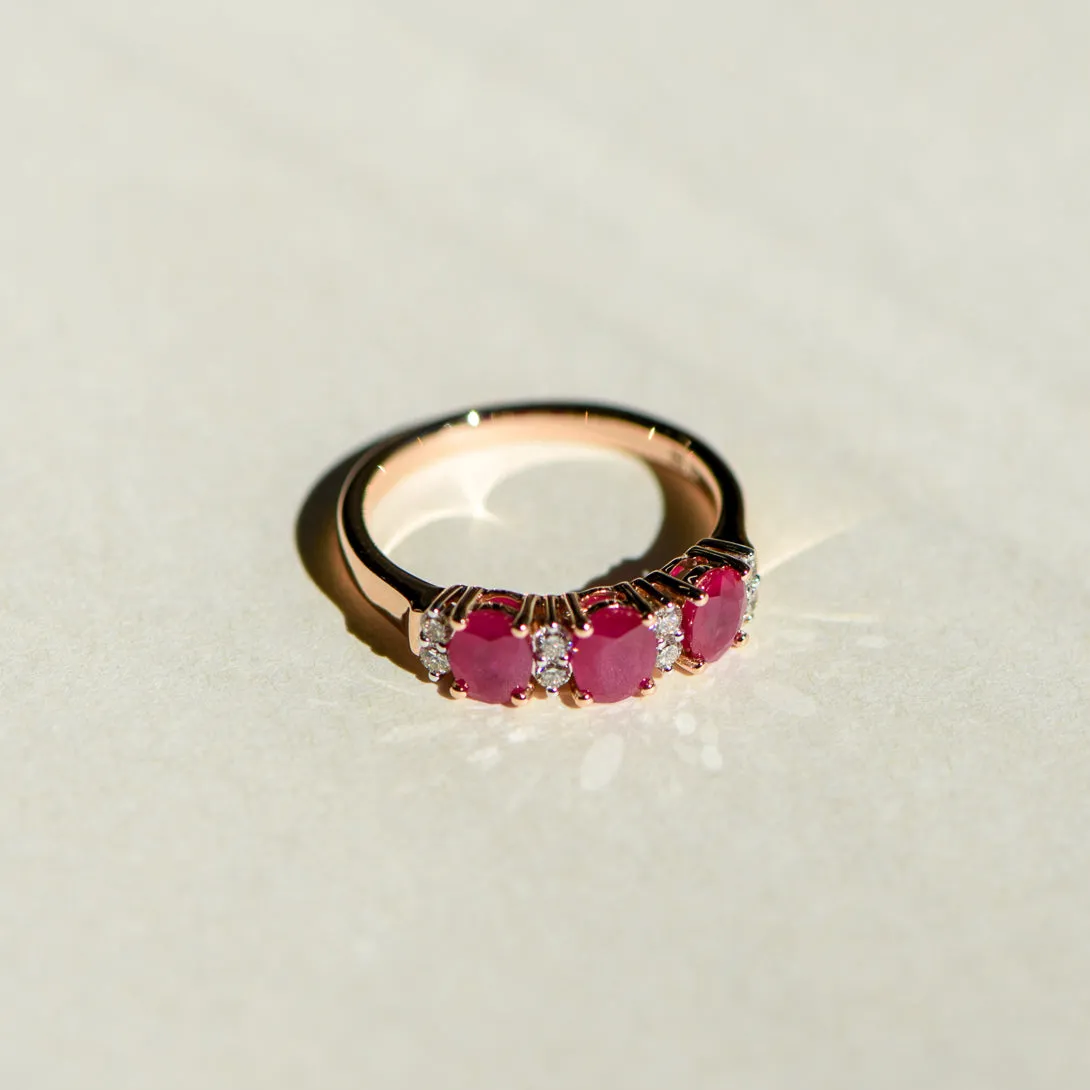 Three Stone Ruby and Diamond Ring