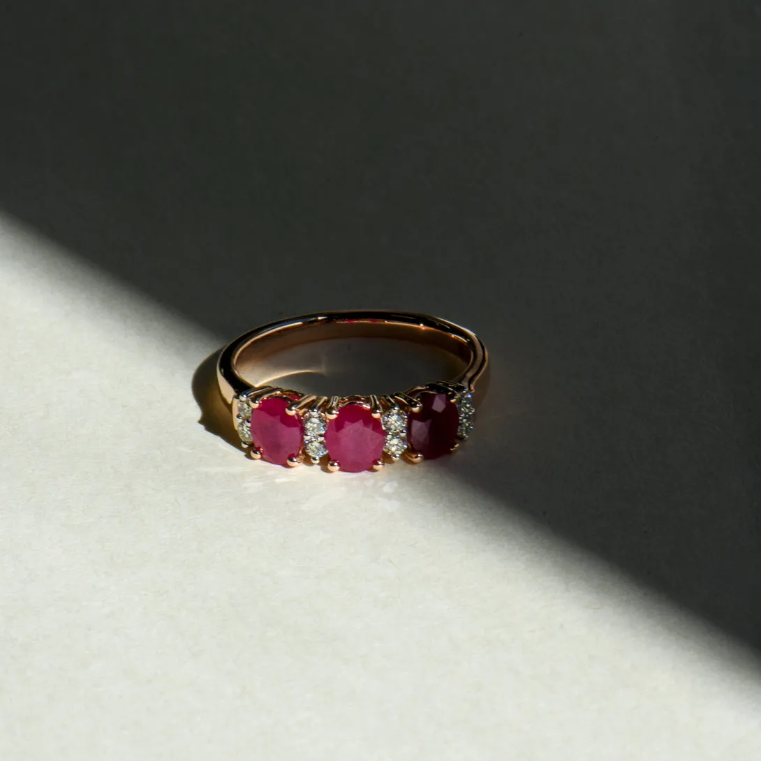 Three Stone Ruby and Diamond Ring