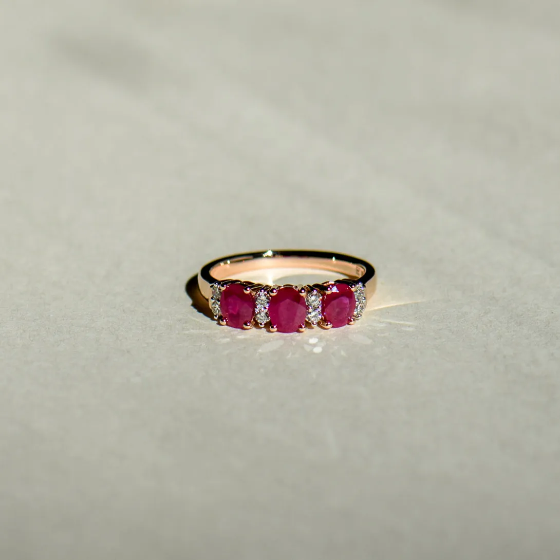 Three Stone Ruby and Diamond Ring