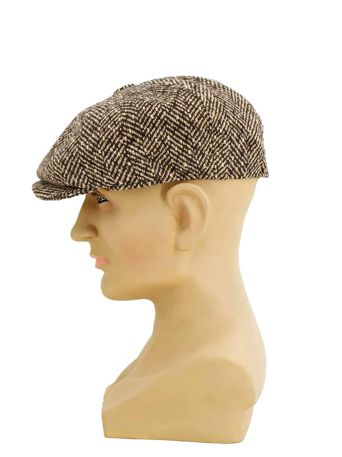 Vintage Look Brown Herringbone Newsboy Cap