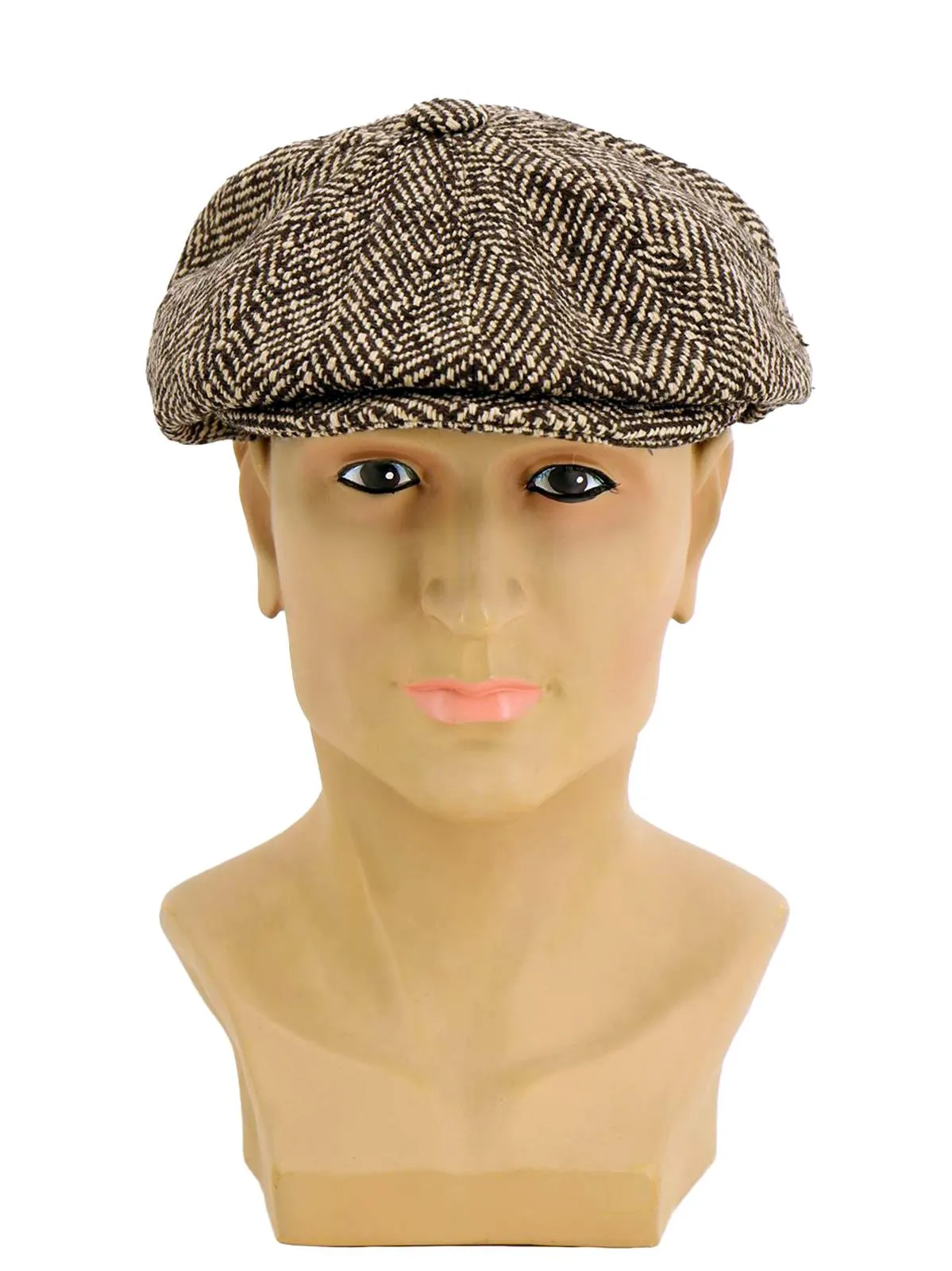 Vintage Look Brown Herringbone Newsboy Cap