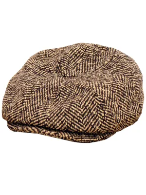 Vintage Look Brown Herringbone Newsboy Cap