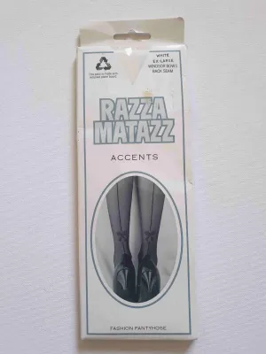 White Bow Accent Pantyhose with Seamed Look - XL